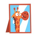 Cute Giraffe Looking at the Mirror, Funny Crazy African Animal Cartoon Character Vector Illustration Royalty Free Stock Photo