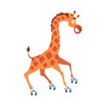 Cute Giraffe Rollerblading, Funny Crazy African Animal Cartoon Character Vector Illustration Royalty Free Stock Photo