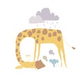 Cute Giraffe shelters Mouse and Birds from the rain