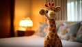 Cute giraffe toy smiles, bringing joy to indoor animal lovers generated by AI