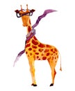 Cute giraffe watercolor illustration. hand-painted animal from the zoo, long neck and large orange speckled