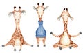Cute giraffe cartoon watercolor illustration animal set