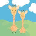 Cute giraffes couple childish characters