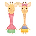 Cute giraffes couple childish characters