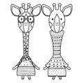 Cute giraffes couple childish characters