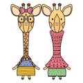 Cute giraffes couple childish characters