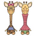 Cute giraffes couple childish characters