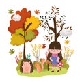 Cute girl animals hello autumn