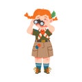 Cute Girl as Junior Scout Looking in Binocular Vector Illustration Royalty Free Stock Photo