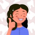 Cute girl on the background of teeth smiles and shows braces, illustration of a girl with braces, even teeth and a wide smile. The Royalty Free Stock Photo