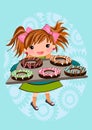 Cute girl baking doughnut cartoon