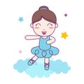 Cute Girl Ballerina dance blue custom on the cloud Illustration