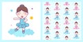 Cute Girl Ballerina dance blue custom on the cloud with seamless pattern Illustration