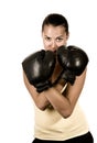 Cute girl in black boxing gloves Royalty Free Stock Photo