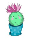 Cute girl blooming cactus smiles and flirts. Isolated vector illustration.