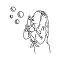 Cute girl blowing bubbles vector illustration sketch hand drawn Royalty Free Stock Photo