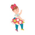 Cute Girl with Bow in Hair and Flared Skirt Dancing and Moving to Music Vector Illustration