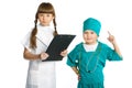 Cute girl and boy doctor with a folder in uniform Royalty Free Stock Photo