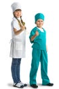 Cute girl and boy doctor in uniform standing Royalty Free Stock Photo