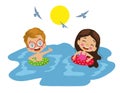 cute Girl And Boy Friend Swimming ÃÂ°n Pool Royalty Free Stock Photo