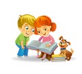 Cute girl and boy reading book Royalty Free Stock Photo