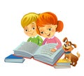 Cute girl and boy reading book Royalty Free Stock Photo