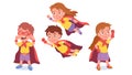 Cute girl, boy super heroes couple flying together Royalty Free Stock Photo