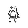 Cute girl bringing shopping bag with doodle art style Royalty Free Stock Photo