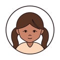 Cute girl brunette cartoon character female, round line icon