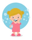 Cute girl brushing her teeth, child caring for teeth, kid brushing her teethVector Illustration. Royalty Free Stock Photo