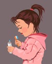 cute girl and brushing teeth , toothpaste toothbrush, dental health, wellness, health, kid, girl child, medicine, child education