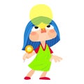 Cute girl bubble gum icon, cartoon style