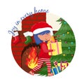 Cute girl carries gift box to the christmas tree cartoon Christmas illustration Royalty Free Stock Photo