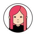 Cute girl cartoon character portrait female, round line icon