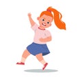 Cute girl. Cartoon happy red head child, smiling funny character laughing and jumping, waving hand gesture, school Royalty Free Stock Photo