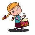 Cute girl l cartoon illustration drawing playing drum and speaking drawing illustration white background