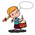 Cute girl l cartoon illustration drawing playing drum and speaking drawing illustration white background