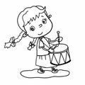 Cute girl l cartoon illustration drawing playing drum and speaking drawing illustration white background