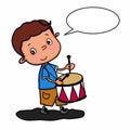 Cute girl cartoon illustration drawing playing drum and speaking drawing illustration white background