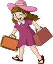 Cute girl cartoon with luggage