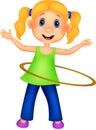 Cute girl cartoon twirling hula hoop Royalty Free Stock Photo
