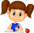 Cute girl cartoon writing on a book