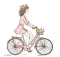 cute girl character on the bike with floral wreath