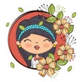 Cute girl character with floral frame Royalty Free Stock Photo
