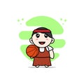 Cute girl character holding a basket ball Royalty Free Stock Photo