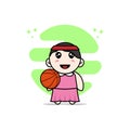 Cute girl character holding a basket ball Royalty Free Stock Photo