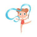 Cute Girl Character with Ribbon Doing Gymnastics Vector Illustration Royalty Free Stock Photo