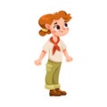 Cute Girl Character in Safari Outfit Standing and Smiling Vector Illustration