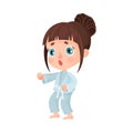 Cute Girl Character Wearing Karate Suit Doing Karate Vector Illustration