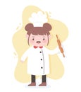 Cute girl chef cartoon character holding rolling pin kitchen utensil Royalty Free Stock Photo